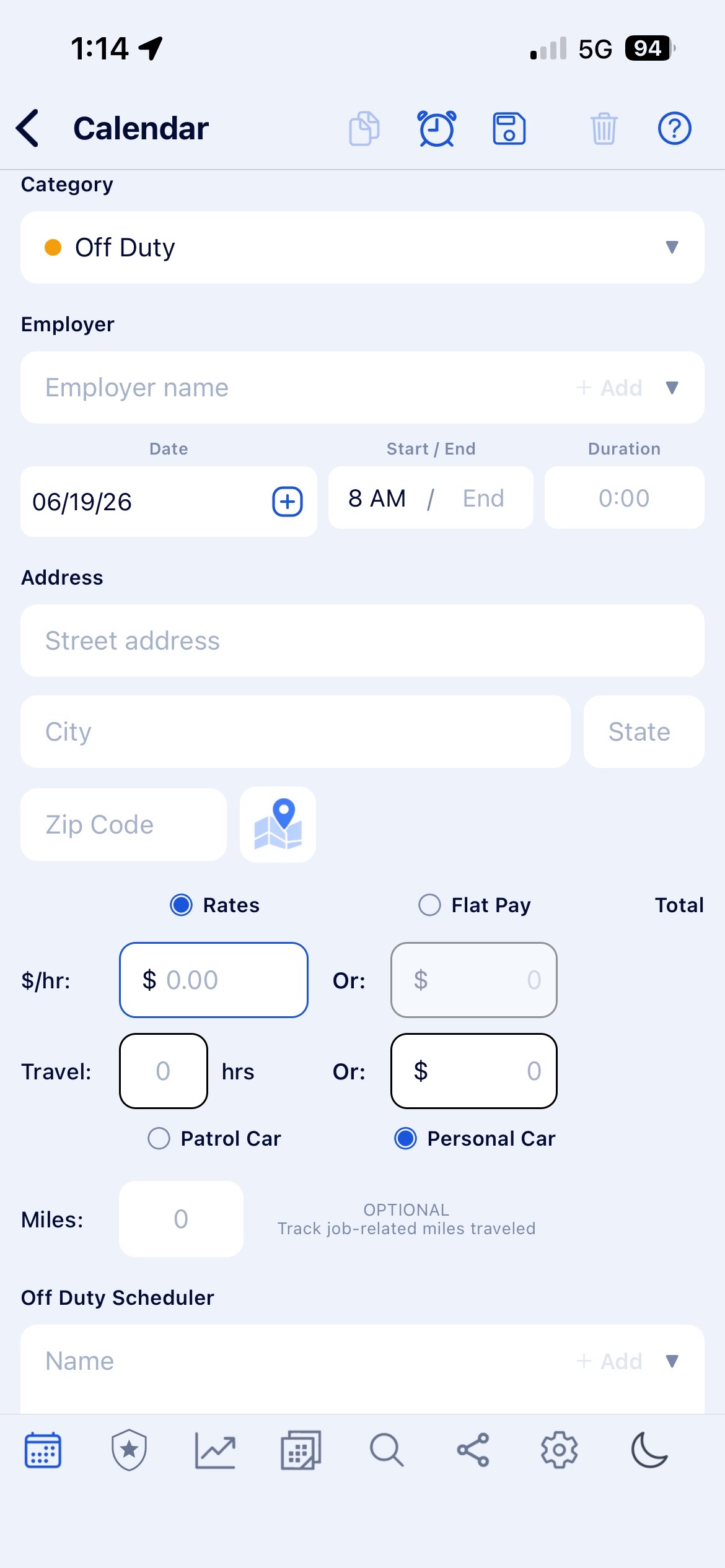BlueShifts add off-duty job screenshot
